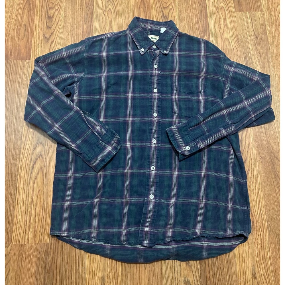 L.L.Bean Portuguese Flannel Shirt Mens Medium Plaid Button Down Blue